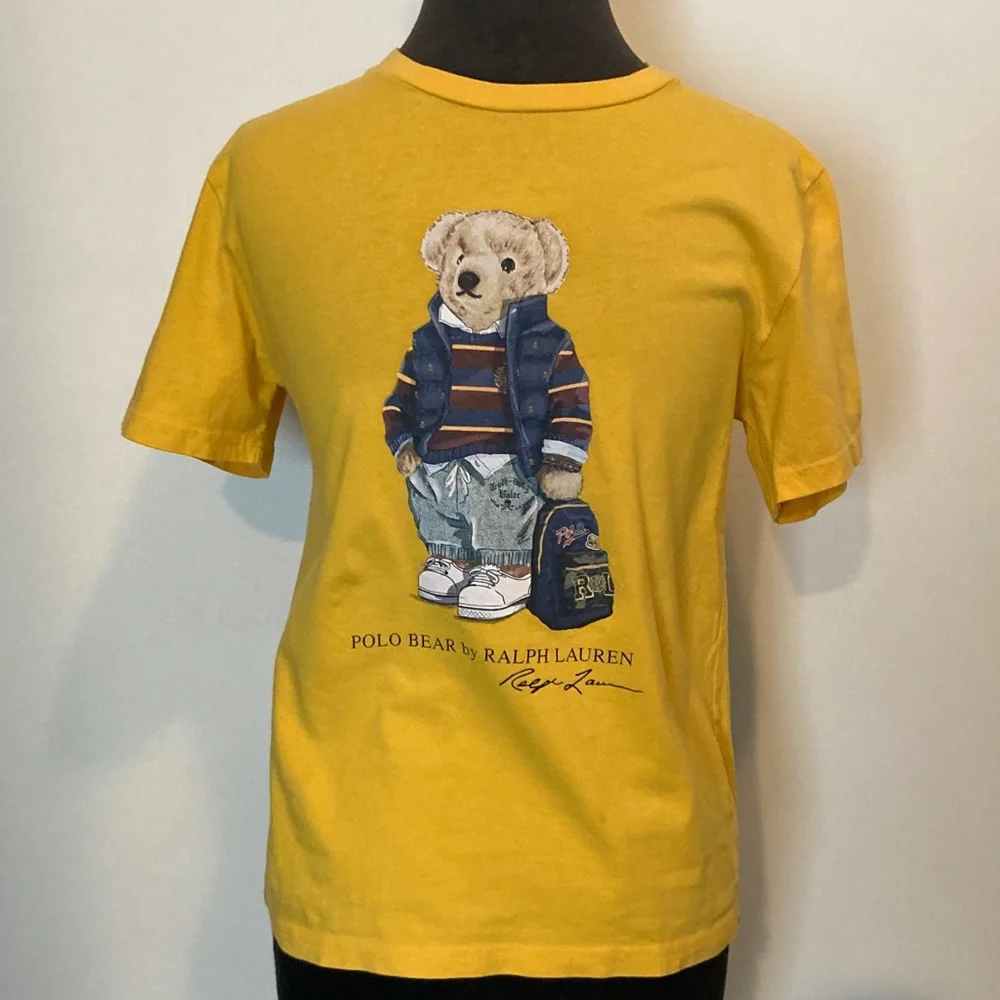Ralph Lauren Yellow Polo Bear Kids Tee Preppy Iconic Classic Graphic S296